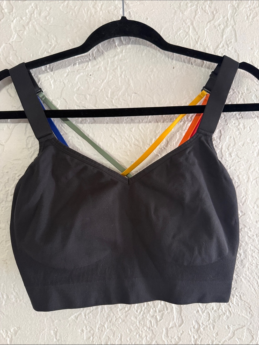 Cacique Black Seamless Bralette with Rainbow Accent Straps